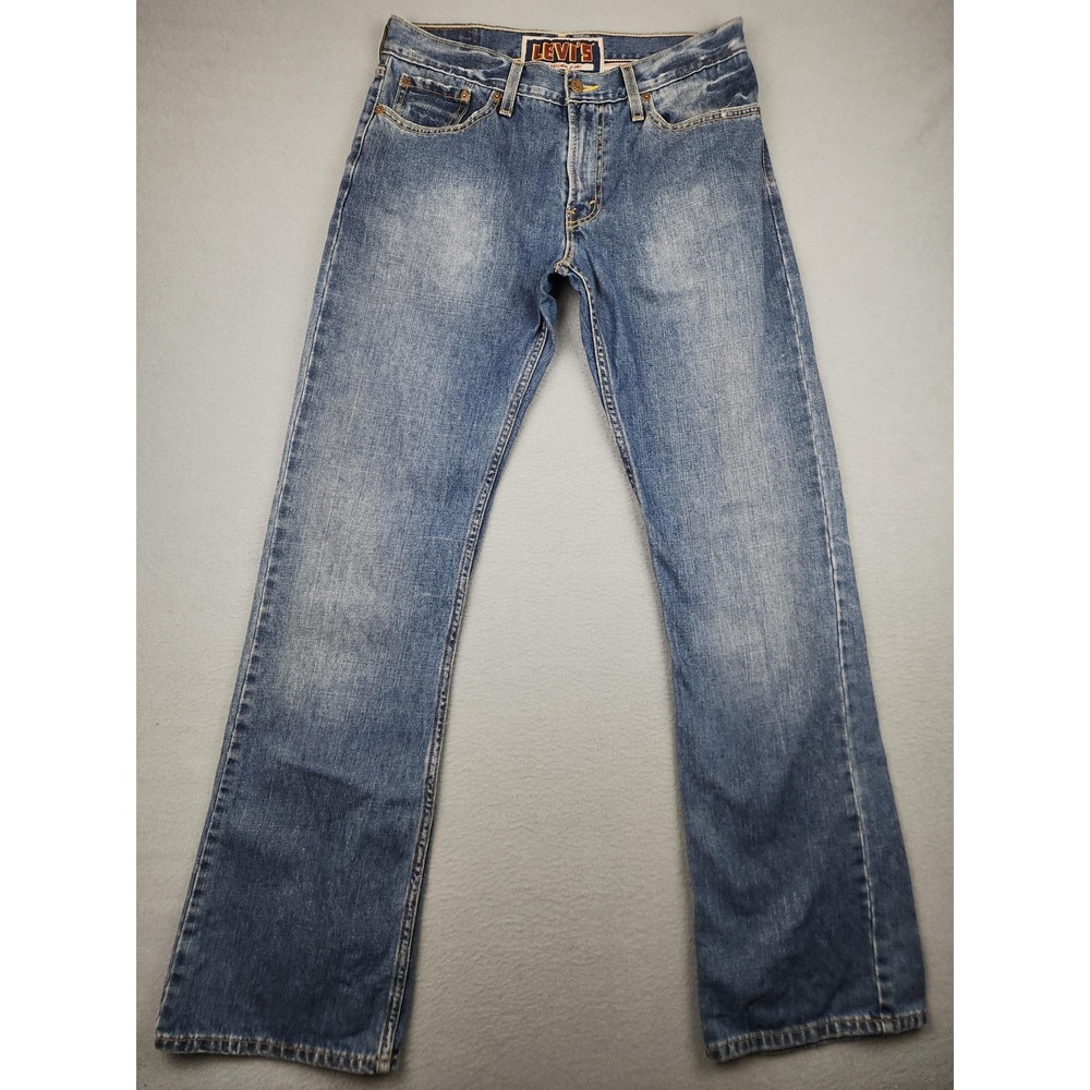 Levi's 527 Low Bootcut Jeans Mens 32x34(33) Med Wash Blue Distressed Denim Y2K